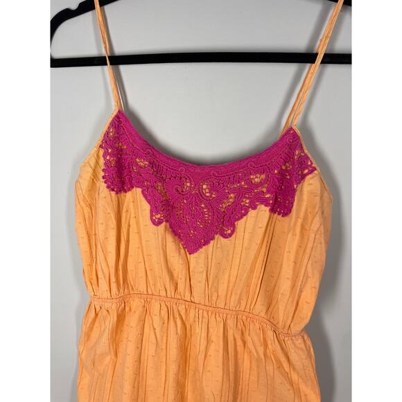Flying Tomato, Size Large, Orange & Pink Slip Dress, Crochet Trim, Y2K, Dopamine - Picture 2 of 6